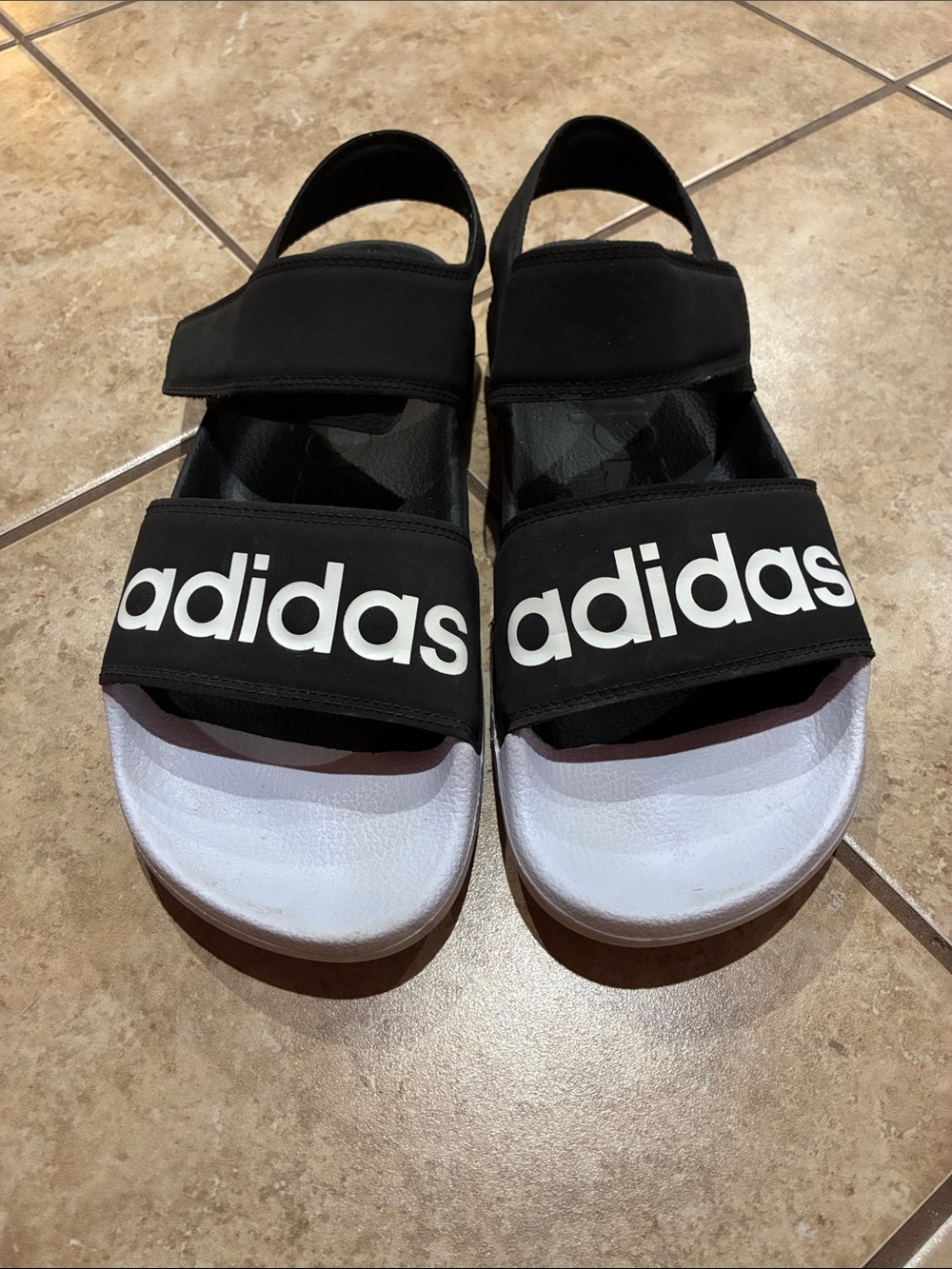 adidas women’s Black and White Velcro Slide Sandals